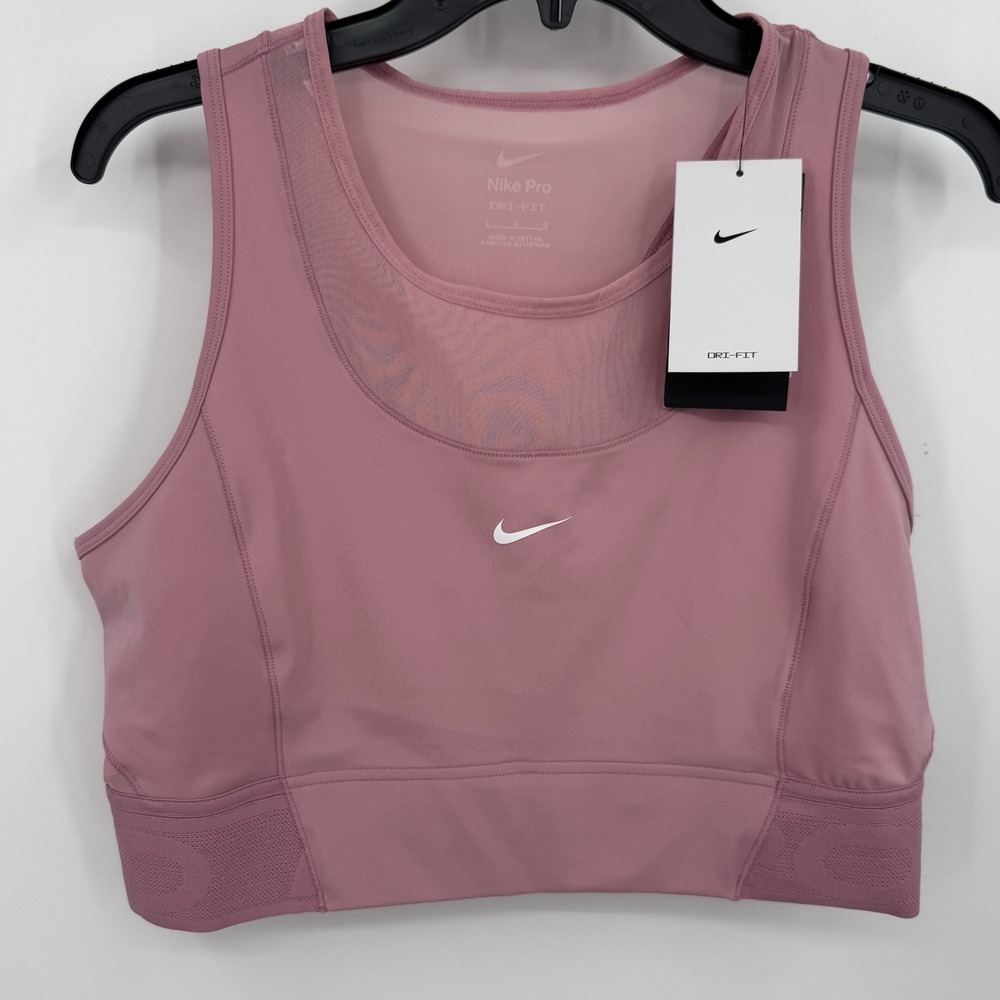 Nike Womens Pink Pro Dri-FIT Cropped Tank Top L HJ1192-699 High Neck NWT
